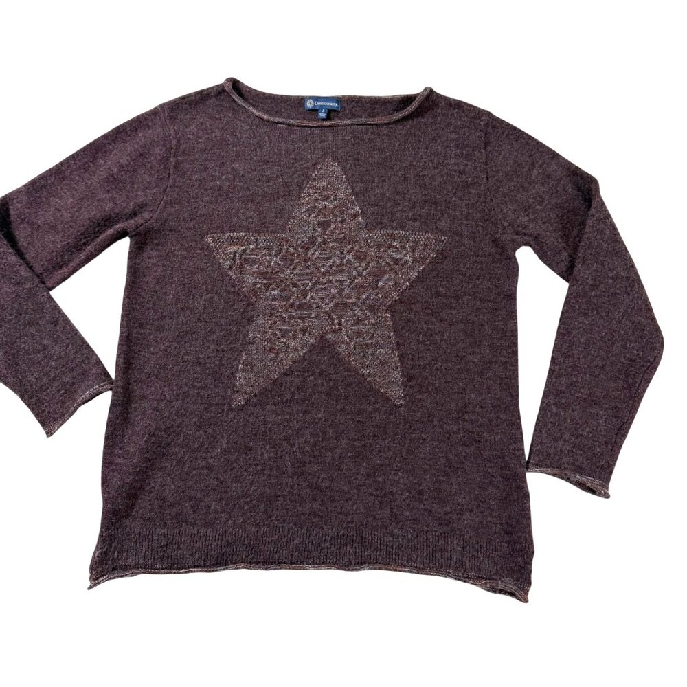 Democracy Women’s Small Muted Plum Star Knit Sweater Relaxed Fit Soft Cozy‎ Top